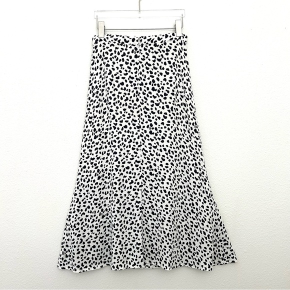 Reformation Bea Midi Skirt Ocelot Animal Print Leopard Spots Dots Black Size 6 - Picture 9 of 16
